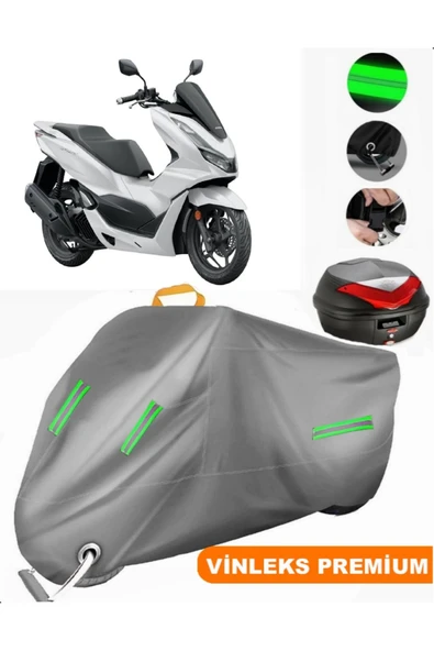 MotoEN  Vinleks Gri Honda PCX125 Arka Çanta Uyumlu Motosiklet Brandası (Kilit Uyumlu) ürün görseli
