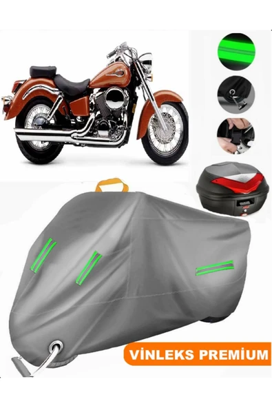 MotoEN  Vinleks Gri Honda VT 750 Shadow ACE Arka Çanta Uyumlu Motosiklet Brandası (Kilit Uyumlu) ürün görseli 1