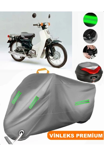 MotoEN  Vinleks Gri Honda C90 Super Cub Arka Çanta Uyumlu Motosiklet Brandası (Kilit Uyumlu) ürün görseli 1