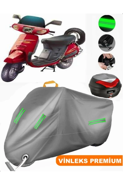 MotoEN  Vinleks Gri Honda Kinetic DX Arka Çanta Uyumlu Motosiklet Brandası (Kilit Uyumlu) ürün görseli