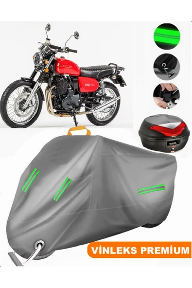 MotoEN  Vinleks Gri Jawa CZ 350 Arka Çanta Uyumlu Motosiklet Brandası (Kilit Uyumlu)