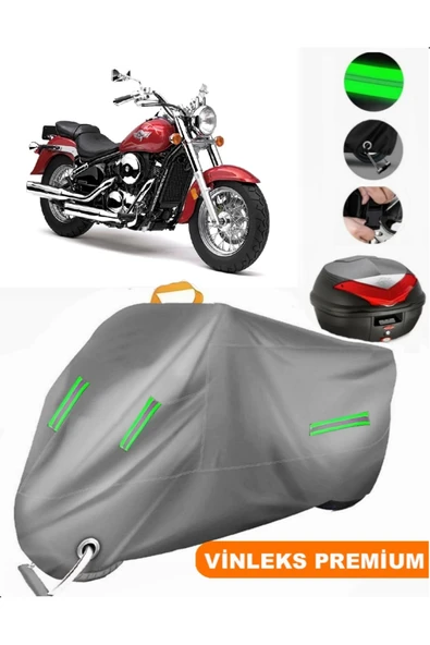 MotoEN  Vinleks Gri Kawasaki VN 800 Classic Arka Çanta Uyumlu Motosiklet Brandası (Kilit Uyumlu) ürün görseli