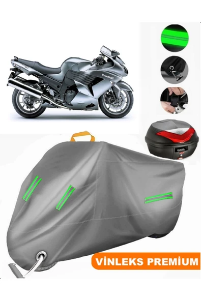 MotoEN  Vinleks Gri Kawasaki ZZR 1400 ABS Arka Çanta Uyumlu Motosiklet Brandası (Kilit Uyumlu)