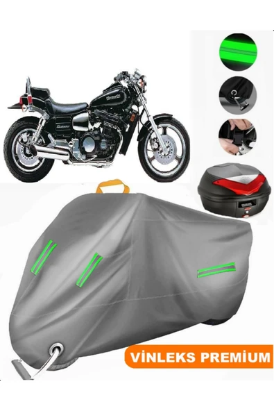 MotoEN  Vinleks Gri Kawasaki ZL 600 Arka Çanta Uyumlu Motosiklet Brandası (Kilit Uyumlu) ürün görseli