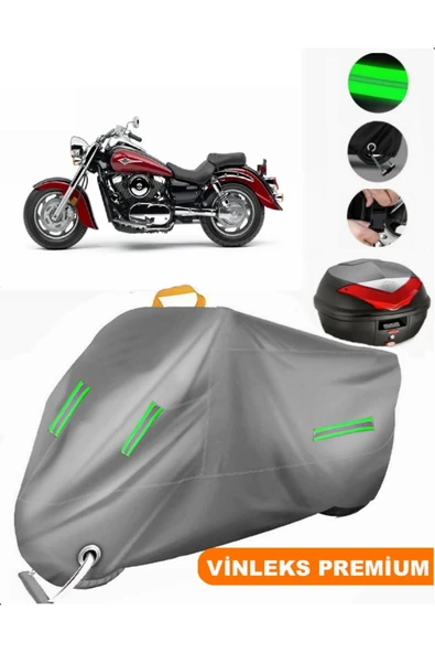 MotoEN  Vinleks Gri Kawasaki VN 1600 Arka Çanta Uyumlu Motosiklet Brandası (Kilit Uyumlu)
