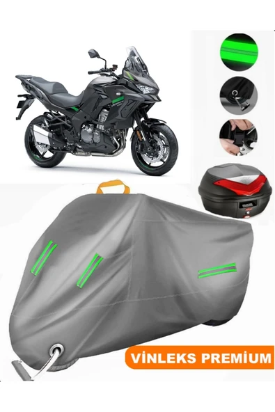 MotoEN  Vinleks Gri Kawasaki KLZ 1000 Versys Arka Çanta Uyumlu Motosiklet Brandası (Kilit Uyumlu)