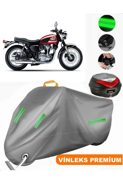 MotoEN  Vinleks Gri Kawasaki W 800 Arka Çanta Uyumlu Motosiklet Brandası (Kilit Uyumlu) ürün görseli