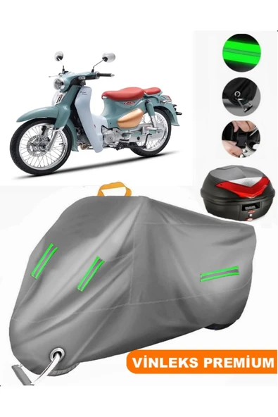 MotoEN  Vinleks Gri KAMAX Cub Pro 125 Arka Çanta Uyumlu Motosiklet Brandası (Kilit Uyumlu)