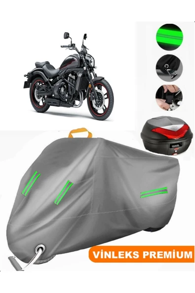 MotoEN  Vinleks Gri Kawasaki Vulcan S Arka Çanta Uyumlu Motosiklet Brandası (Kilit Uyumlu) - 1