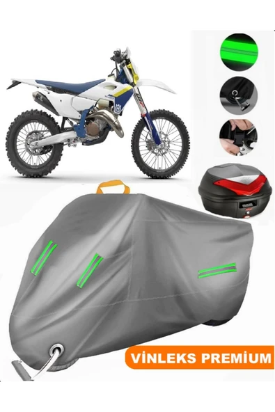 MotoEN  Vinleks Gri Husqvarna TE 300i Arka Çanta Uyumlu Motosiklet Brandası (Kilit Uyumlu) ürün görseli