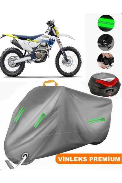 MotoEN  Vinleks Gri Husqvarna FE 250 Arka Çanta Uyumlu Motosiklet Brandası (Kilit Uyumlu) ürün görseli