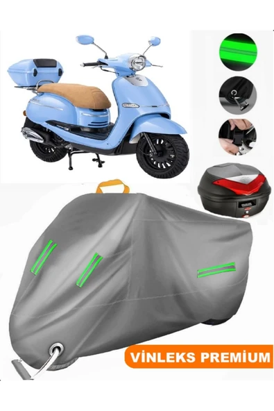 MotoEN  Vinleks Gri Kanuni Visal 125 Arka Çanta Uyumlu Motosiklet Brandası (Kilit Uyumlu)