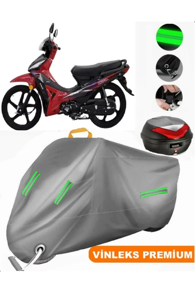 MotoEN  Vinleks Gri Kral Motor KR-50 Capella Arka Çanta Uyumlu Motosiklet Brandası (Kilit Uyumlu) ürün görseli