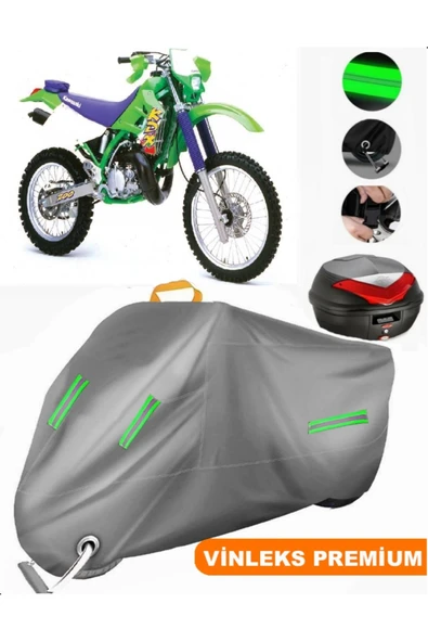 MotoEN  Vinleks Gri Kawasaki KDX 200 Arka Çanta Uyumlu Motosiklet Brandası (Kilit Uyumlu) - 1