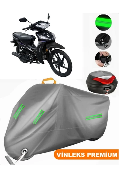 MotoEN Vinleks Gri Kral Motor KR-50 Burn Arka Çanta Uyumlu Motosiklet Brandası (Kilit Uyumlu)