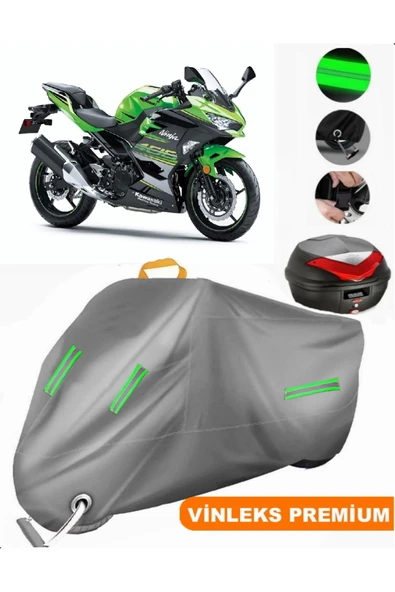 MotoEN  Vinleks Gri Kawasaki Ninja 400 Arka Çanta Uyumlu Motosiklet Brandası (Kilit Uyumlu)