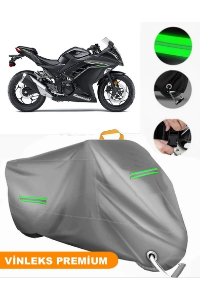 MotoEN  Vinleks Gri Kawasaki Ninja 300 Uyumlu Motosiklet Brandası Lüx Kalite (Kilit Uyumlu) - 1