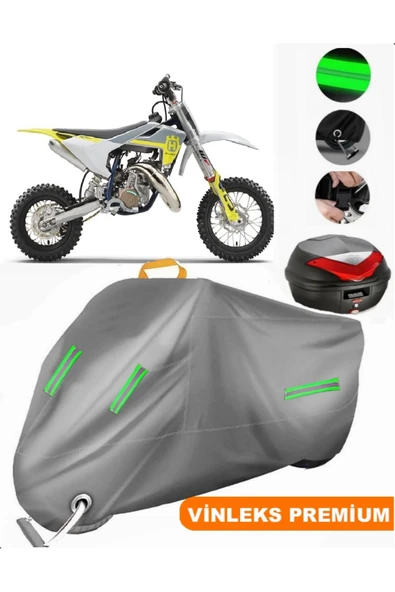 MotoEN  Vinleks Gri Husqvarna TC 50 Mini Arka Çanta Uyumlu Motosiklet Brandası (Kilit Uyumlu)