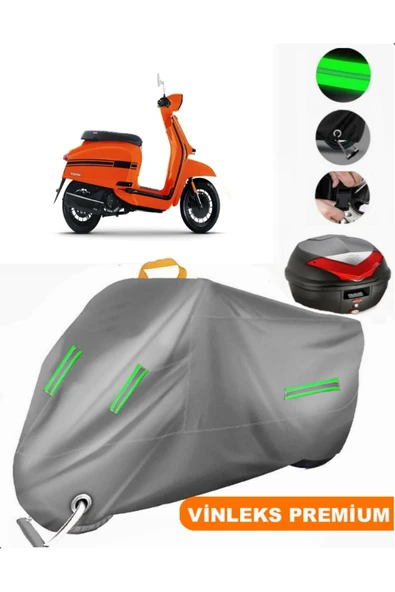 MotoEN  Vinleks Gri Lambretta V125 Special Arka Çanta Uyumlu Motosiklet Brandası (Kilit Uyumlu)