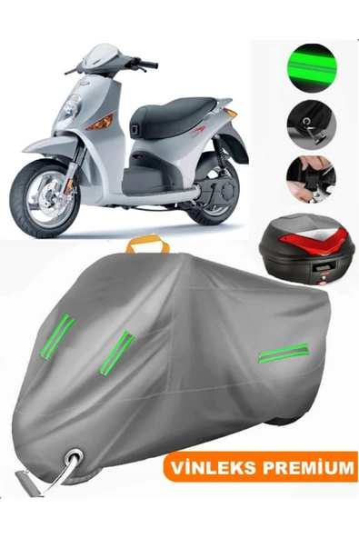 MotoEN  Vinleks Gri Malaguti Ciak Master 200 Arka Çanta Uyumlu Motosiklet Brandası (Kilit Uyumlu)
