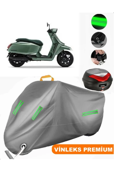 MotoEN  Vinleks Gri Lambretta X300 Arka Çanta Uyumlu Motosiklet Brandası (Kilit Uyumlu) ürün görseli