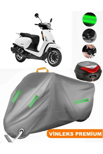 MotoEN Vinleks Gri Kymco Like S 50 Arka Çanta Uyumlu Motosiklet Brandası (Kilit Uyumlu)