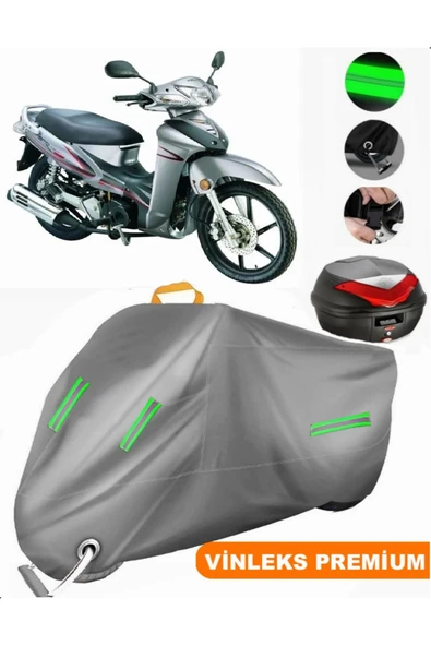 MotoEN  Vinleks Gri Kymco Straight 150 Arka Çanta Uyumlu Motosiklet Brandası (Kilit Uyumlu)
