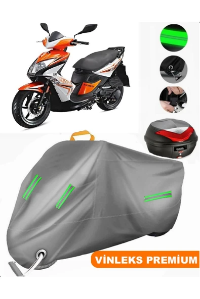 MotoEN  Vinleks Gri Kymco Super 8 125 Arka Çanta Uyumlu Motosiklet Brandası (Kilit Uyumlu) ürün görseli 1