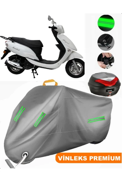 MotoEN  Vinleks Gri Mondial 100 Masti X Arka Çanta Uyumlu Motosiklet Brandası (Kilit Uyumlu) ürün görseli