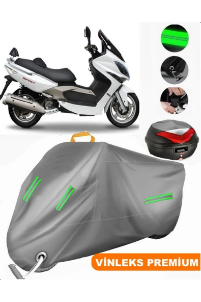 MotoEN  Vinleks Gri Kymco Xciting 250i Arka Çanta Uyumlu Motosiklet Brandası (Kilit Uyumlu)