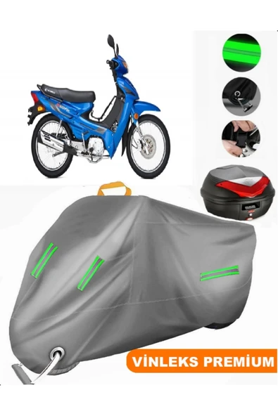 MotoEN  Vinleks Gri Kymco Aktiv 110 Arka Çanta Uyumlu Motosiklet Brandası (Kilit Uyumlu)