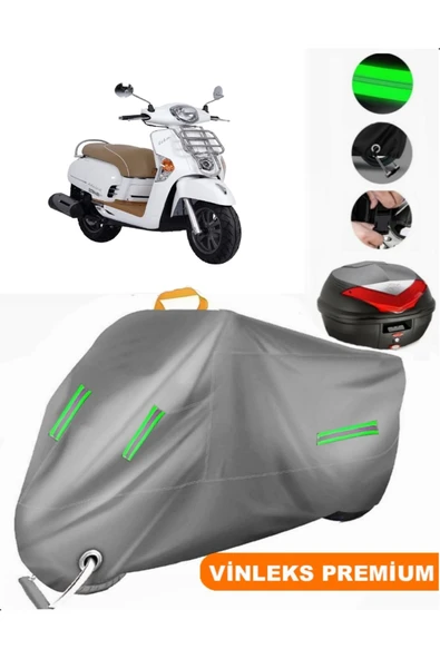 MotoEN  Vinleks Gri Kymco Like 125 Arka Çanta Uyumlu Motosiklet Brandası (Kilit Uyumlu) ürün görseli