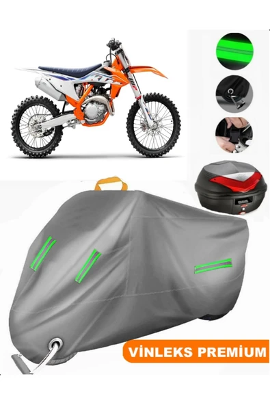 MotoEN  Vinleks Gri KTM 450 SXF Arka Çanta Uyumlu Motosiklet Brandası (Kilit Uyumlu)