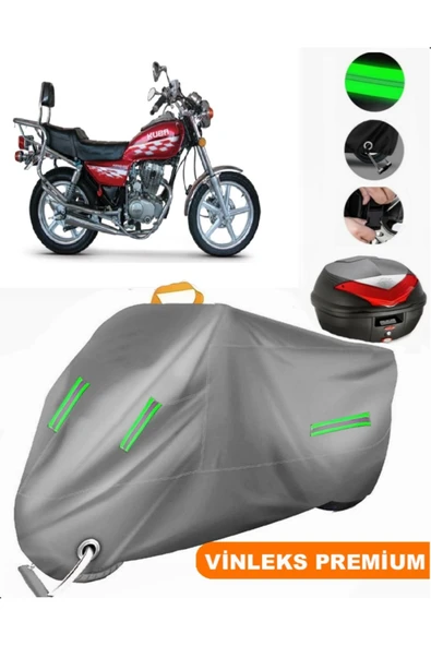 MotoEN  Vinleks Gri Kuba KB150-25 Max Arka Çanta Uyumlu Motosiklet Brandası (Kilit Uyumlu)