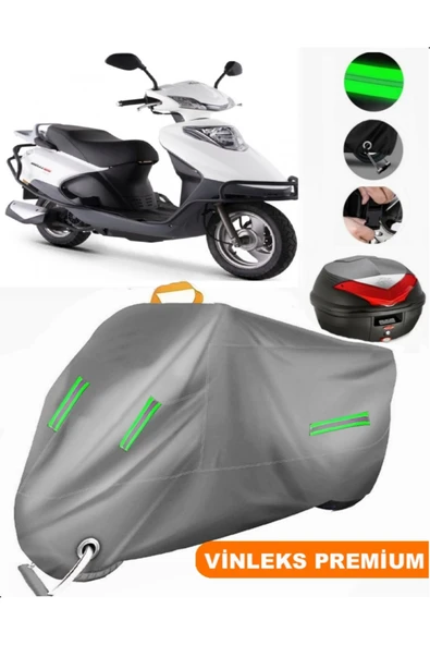 MotoEN  Vinleks Gri Kuba KB100-6 Arka Çanta Uyumlu Motosiklet Brandası (Kilit Uyumlu)