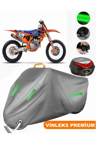 MotoEN  Vinleks Gri KTM 250 SXF Arka Çanta Uyumlu Motosiklet Brandası (Kilit Uyumlu)