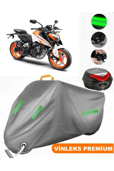 MotoEN  Vinleks Gri KTM 250 Duke ABS Arka Çanta Uyumlu Motosiklet Brandası (Kilit Uyumlu)