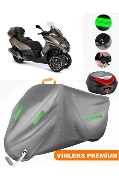 MotoEN  Vinleks Gri Peugeot Metropolis 400 Arka Çanta Uyumlu Motosiklet Brandası (Kilit Uyumlu)