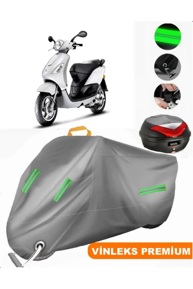 MotoEN  Vinleks Gri Piaggio FLY 100 Arka Çanta Uyumlu Motosiklet Brandası (Kilit Uyumlu)