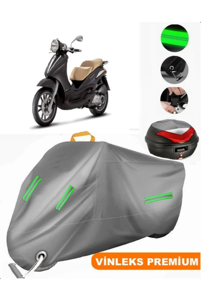 MotoEN  Vinleks Gri Piaggio Beverly 250 Arka Çanta Uyumlu Motosiklet Brandası (Kilit Uyumlu) ürün görseli 1