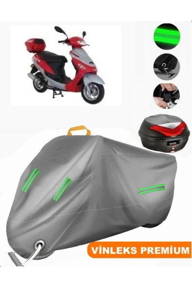 MotoEN  Vinleks Gri Mondial 50 TT Arka Çanta Uyumlu Motosiklet Brandası (Kilit Uyumlu) ürün görseli