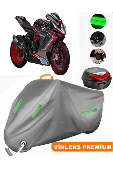 MotoEN  Vinleks Gri MV Agusta F3 800 RC Arka Çanta Uyumlu Motosiklet Brandası (Kilit Uyumlu)