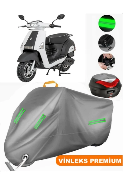 MotoEN  Vinleks Gri Mondial 50 Revival Arka Çanta Uyumlu Motosiklet Brandası (Kilit Uyumlu) ürün görseli