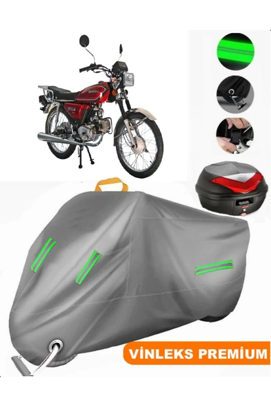 MotoEN  Vinleks Gri Mondial 100 UGK Arka Çanta Uyumlu Motosiklet Brandası (Kilit Uyumlu)