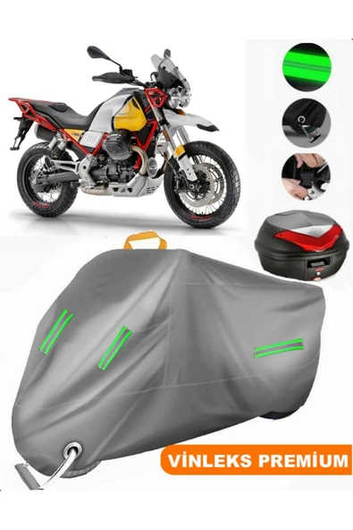 MotoEN  Vinleks Gri Moto GuzziV85 TT Arka Çanta Uyumlu Motosiklet Brandası (Kilit Uyumlu) ürün görseli