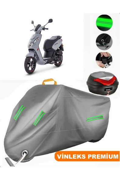 MotoEN  Vinleks Gri Peugeot Kisbee 50 Arka Çanta Uyumlu Motosiklet Brandası (Kilit Uyumlu)