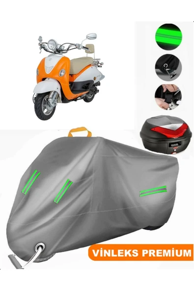 MotoEN  Vinleks Gri Mondial 50 ZNU ec Arka Çanta Uyumlu Motosiklet Brandası (Kilit Uyumlu) ürün görseli