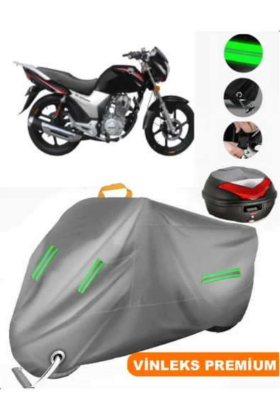 MotoEN  Vinleks Gri Motoran CBS 150 Balancer Arka Çanta Uyumlu Motosiklet Brandası (Kilit Uyumlu) ürün görseli