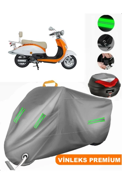 MotoEN  Vinleks Gri Mondial 50 ZNU Arka Çanta Uyumlu Motosiklet Brandası (Kilit Uyumlu) ürün görseli