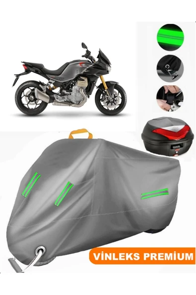 MotoEN  Vinleks Gri Moto Guzzi V100 Mandello Arka Çanta Uyumlu Motosiklet Brandası (Kilit Uyumlu)